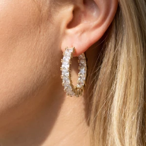 Cz Pave Square Face Hoop Earrings