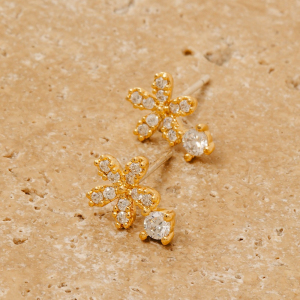 Cz Gem And Pave Flower Stud Earrings