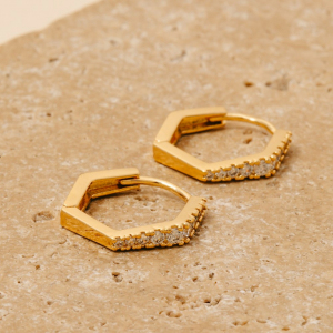 Cz Pave Hexagon Hoop Earrings