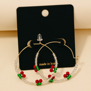 Beaded Cherry Station Hoop Earrings