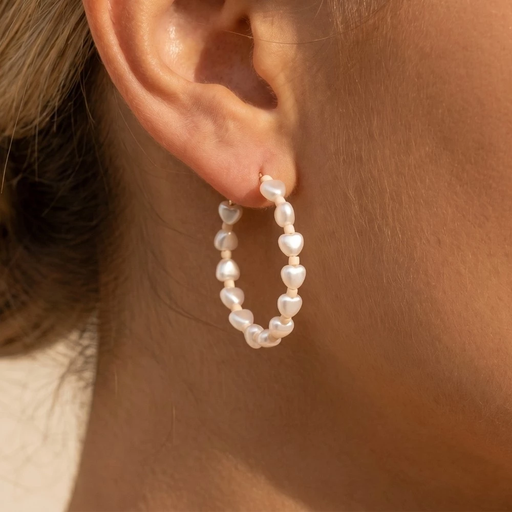 Pearl And Beads Hoop Earrings