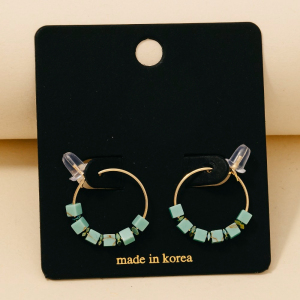 Stone Cube Beads Dainty Wire Hoop Earrings