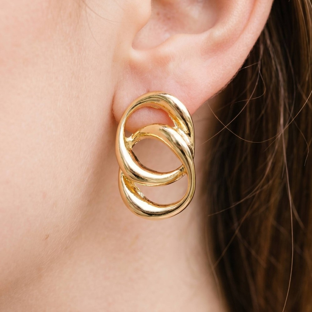 Double Chain Link Stud Dangle Earrings