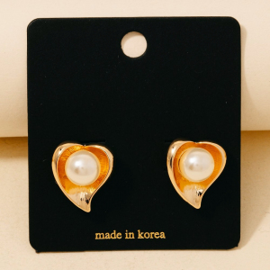 Large Pearl Stud Heart Stud Earrings