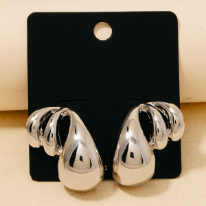 Triple Metallic Tear Layered Stud Earrings