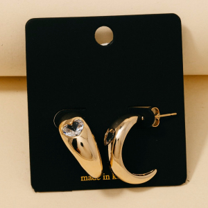 Cz Heart Crescent Hoop Earrings