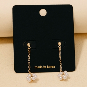 Pearl Beaded Flower Dangle Chain Earrings