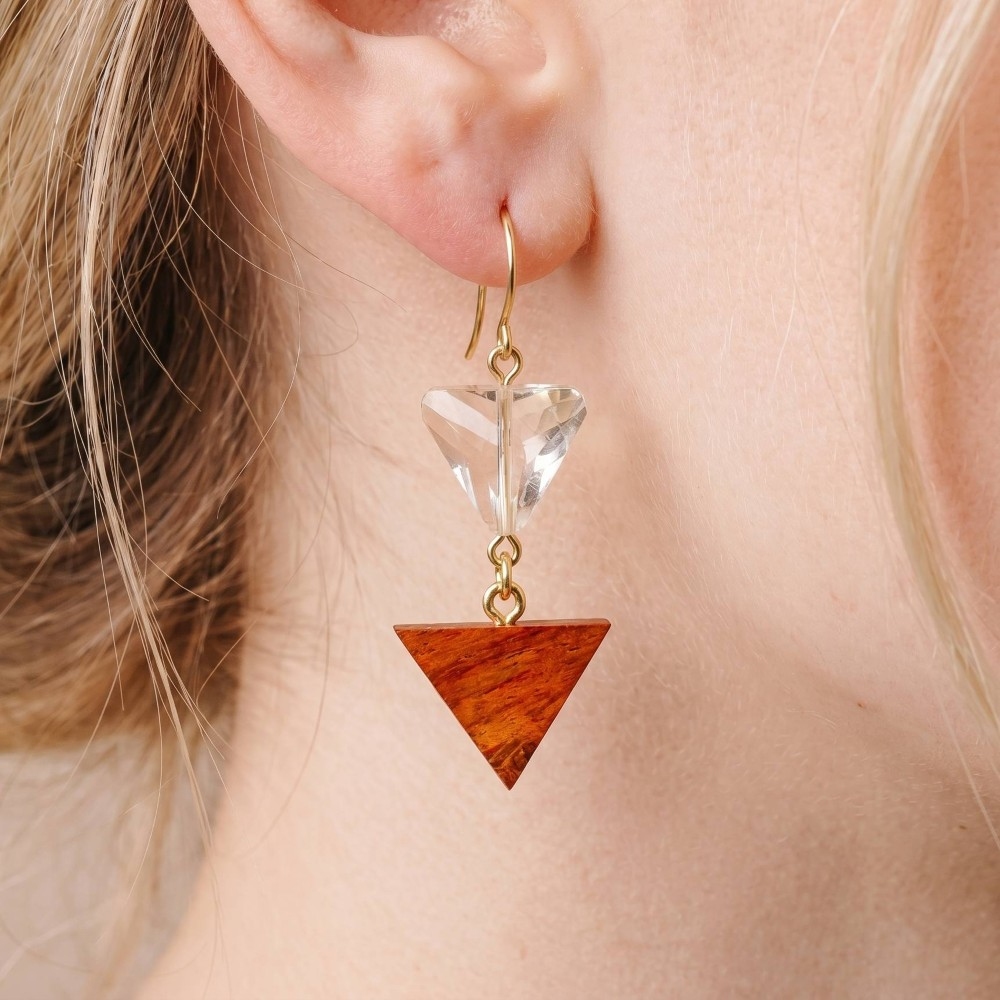 Wood And Glass Triangle Dangle Earrings