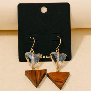Wood And Glass Triangle Dangle Earrings