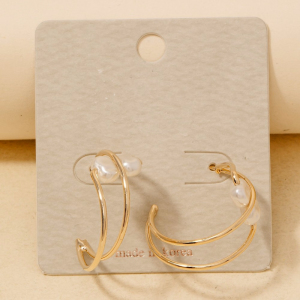 Wire And Pearl Beads Layered Hoop Earrings