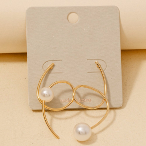 Pearl Bead Wire Swirl Stud Drop Earrings