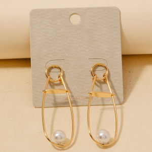 Pearl Bead Long Oval Stud Drop Earrings