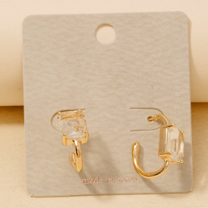 Glass Baguette Station Oval Hoop Earrings