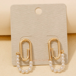 Pearl Beaded Paperclip Stud Earrings