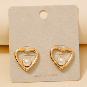 Heart And Pearl Bead Stud Drop Earrings
