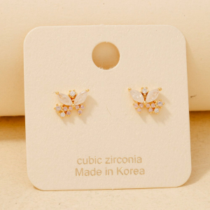 Gold Dipped Cz Cluster Butterfly Stud Earrings