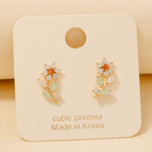 Gold Dipped Cz Flower Stud Earrings