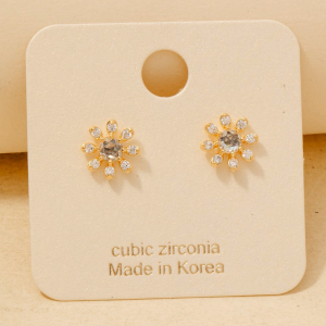 Gold Dipped Cz Flower Stud Earrings