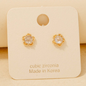 Gold Dipped Intricate Cz Flower Stud Earrings
