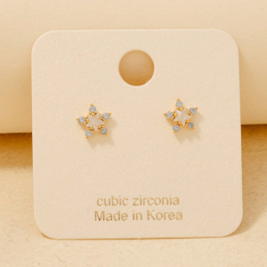 Gold Dipped Cz Cluster Star Stud Earrings