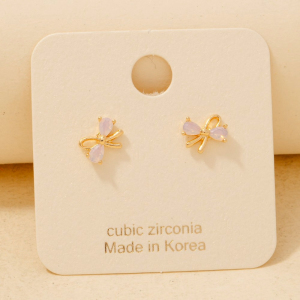 Gold Dipped Mini Cz Bow Stud Earrings