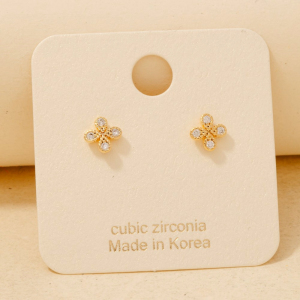 Gold Dipped Mini Cz Flower Clover Stud Earrings