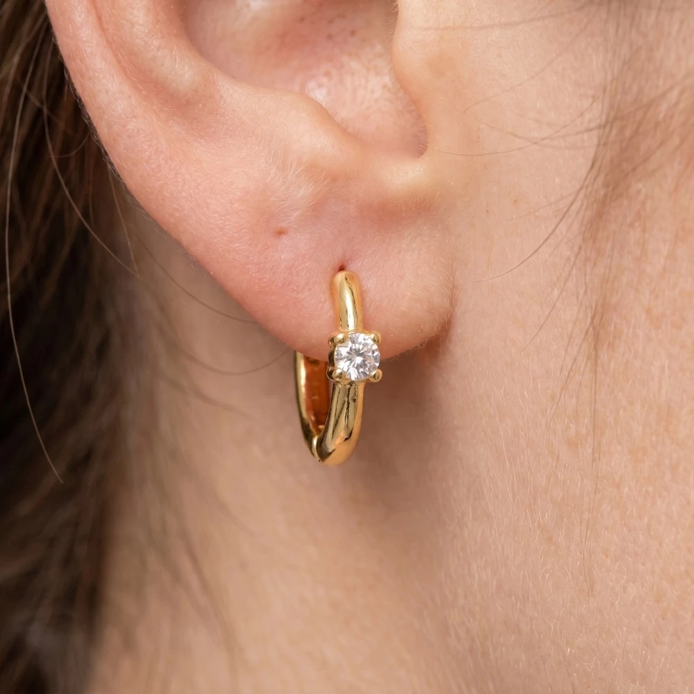 Single Cz Stud Hinge Hoop Earrings