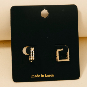 Cz Pave Square Hinge Hoop Earrings