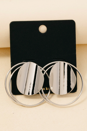 Metallic Disc And Hoop Layered Stud Drop Earrings