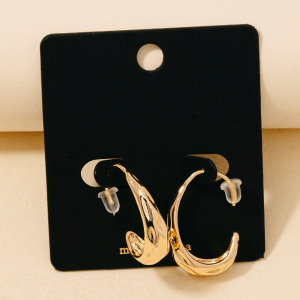 Warped Metallic Oval Threader Hoop Earrings