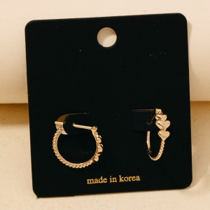 Metallic Hearts Row Latch Hoop Earrings