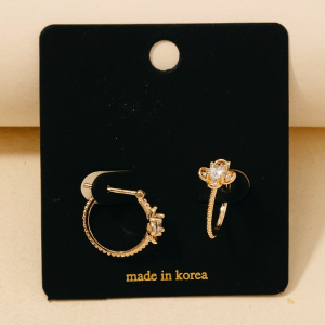 Cz Cluster Clover Hoop Earrings