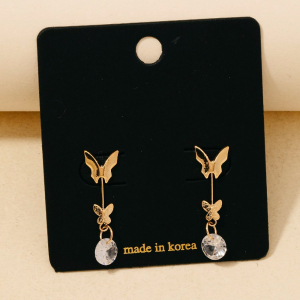Butterflies And Cz Gem Dangle Earrings