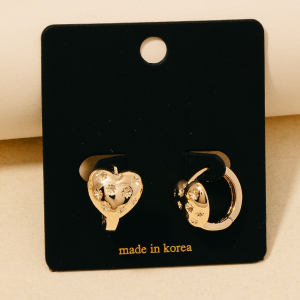 Cz Studded Heart Hoop Earrings