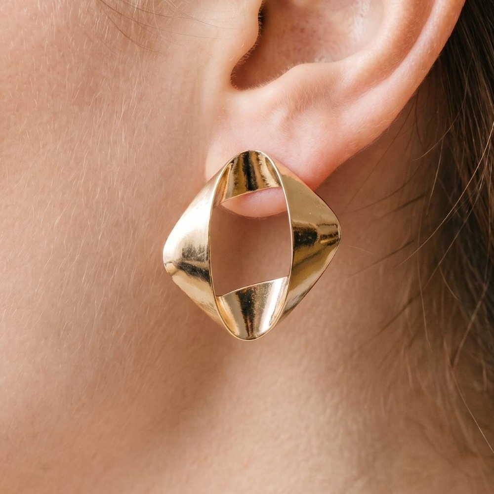 Folded Flat Hoop Stud Drop Earrings