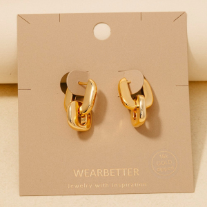 Gold Dipped Double Square Link Hoop Earrings