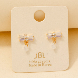 Cz Mini Ribbon Bow Earrings