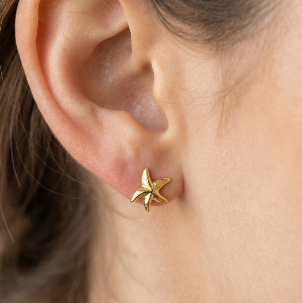 Gold Dipped Dainty Starfish Stud Earrings