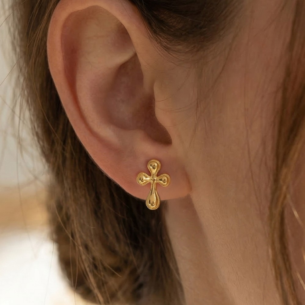 Gold Dipped Dainty Cross Stud Earrings