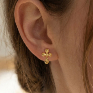 Gold Dipped Dainty Cross Stud Earrings