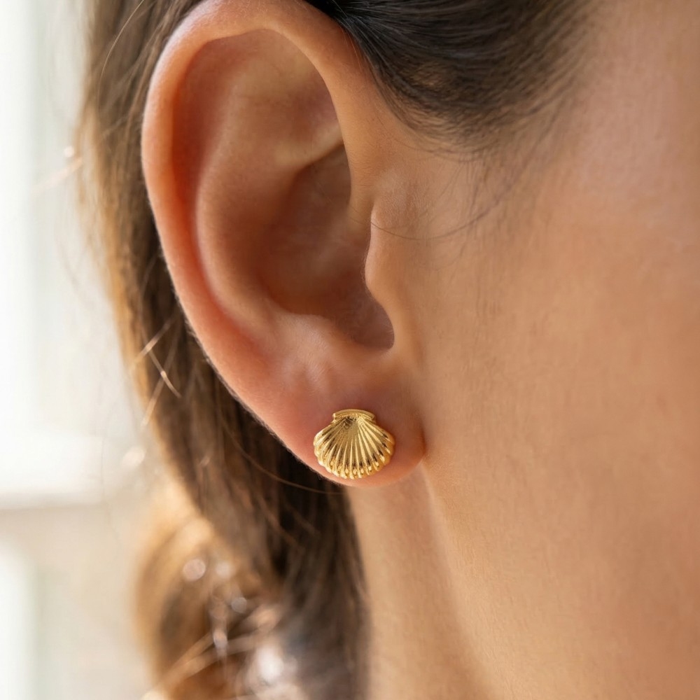 Gold Dipped Clam Shell Stud Earrings