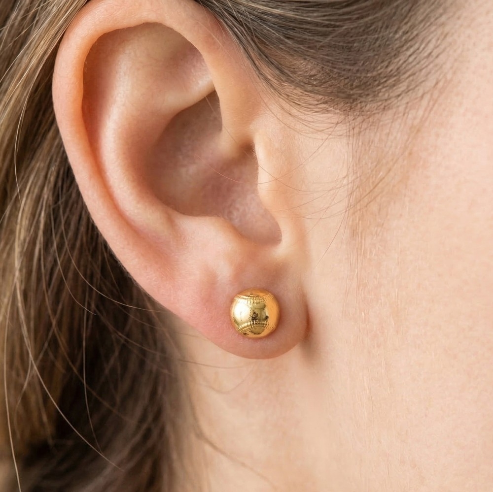 Game Day Gold Dipped Baseball Stud Earrings