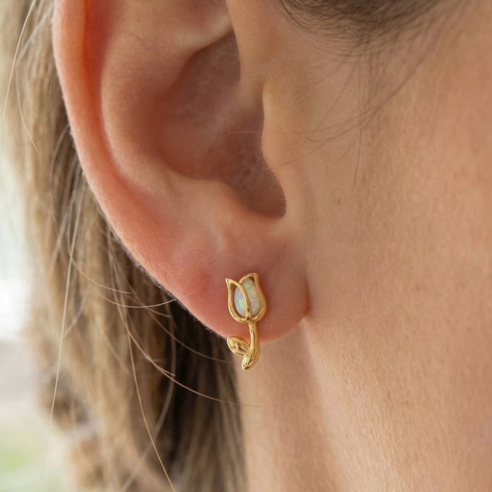 Gold Dipped Opal Tulip Stud Earrings