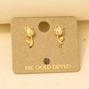 Gold Dipped Opal Tulip Stud Earrings