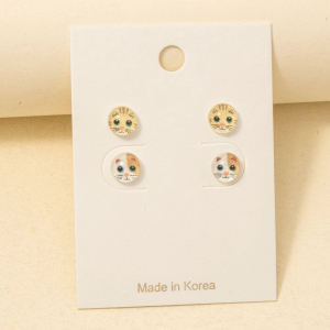 Cute Acrylic Circle Cat Stud Earrings Set