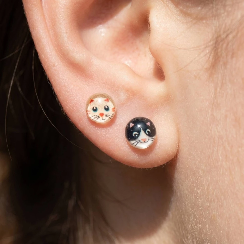 Acrylic Dome Cat Stud Earrings Set