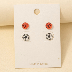 Game Day Basketball And Soccer Ball Stud Earrings Set