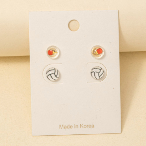 Acrylic Dome Ping Pong And Volley Ball Stud Earrings Set