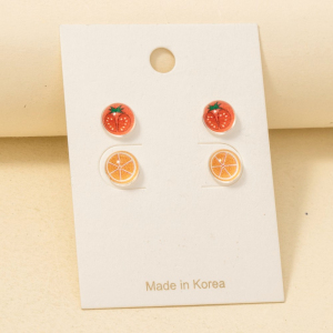 Acrylic Tomato And Orange Stud Earrings Set