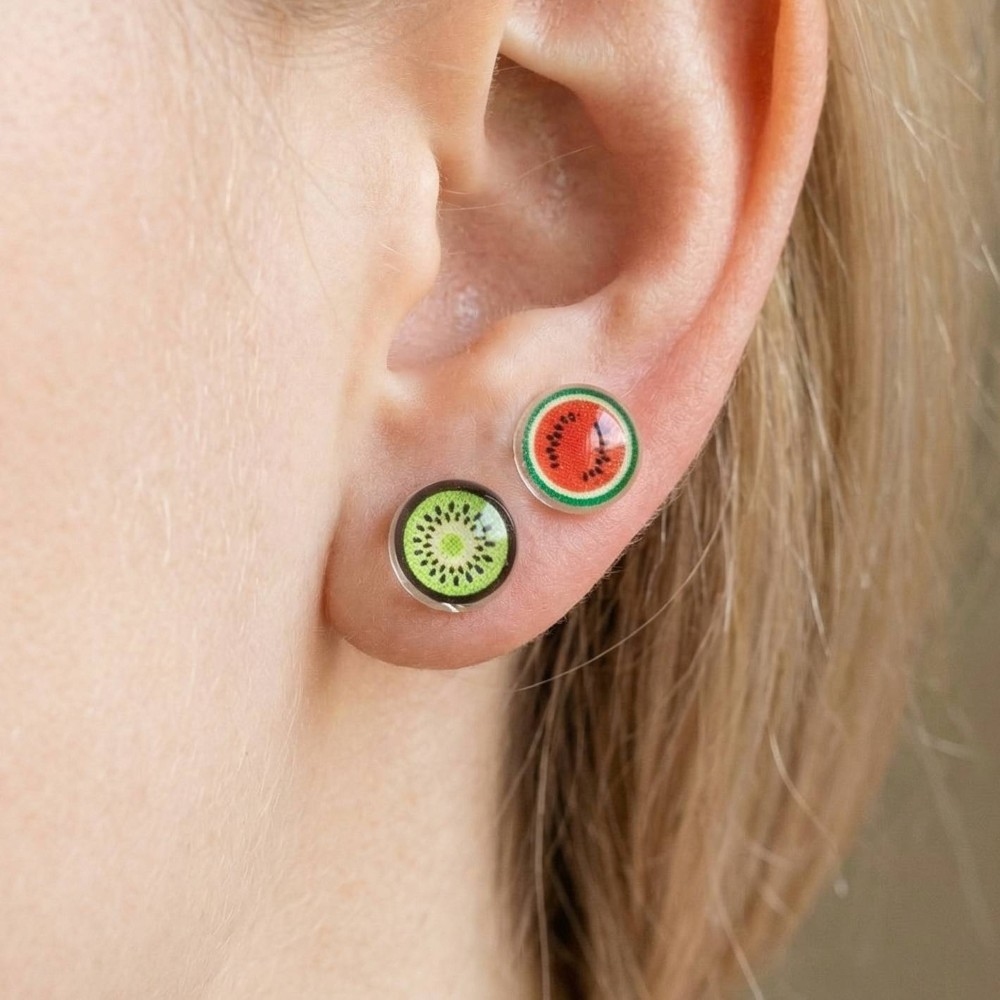 Watermelon And Kiwi Acrylic Stud Earrings Set